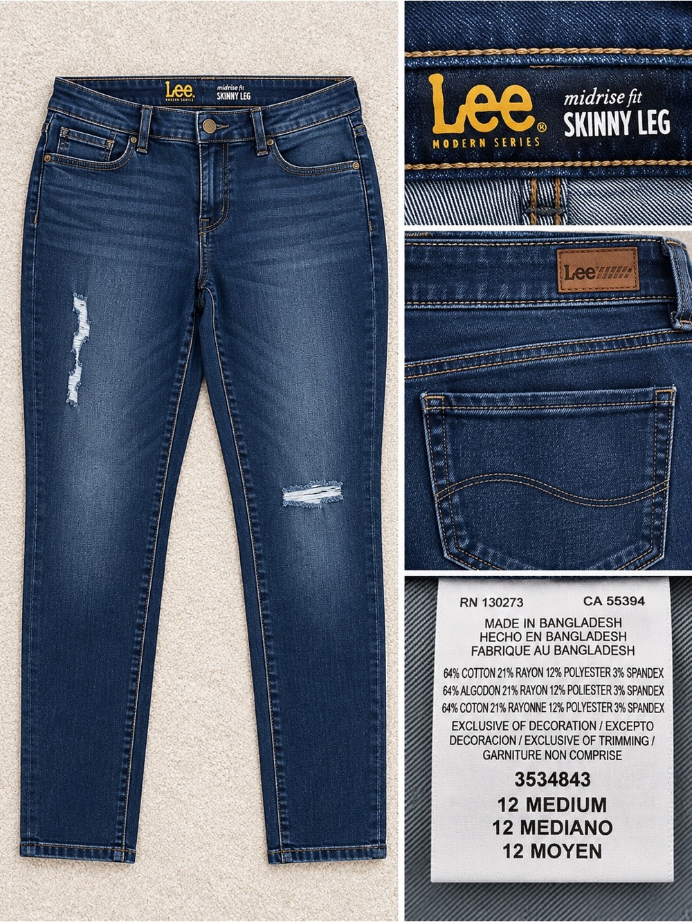 Lee Skinny Leg Women's Jeans in Dark Indigo with Light Whiskering